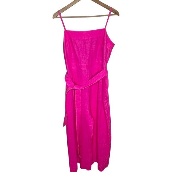 NWT! J.Crew Women Tie Waist Linen Jumpsuit size 16 Hot Pink Square Neck Wide Leg - Picture 3 of 13